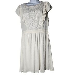 Magnolia Boutique White Embroidered Lace Ruffle Midi Dress Women's Size L